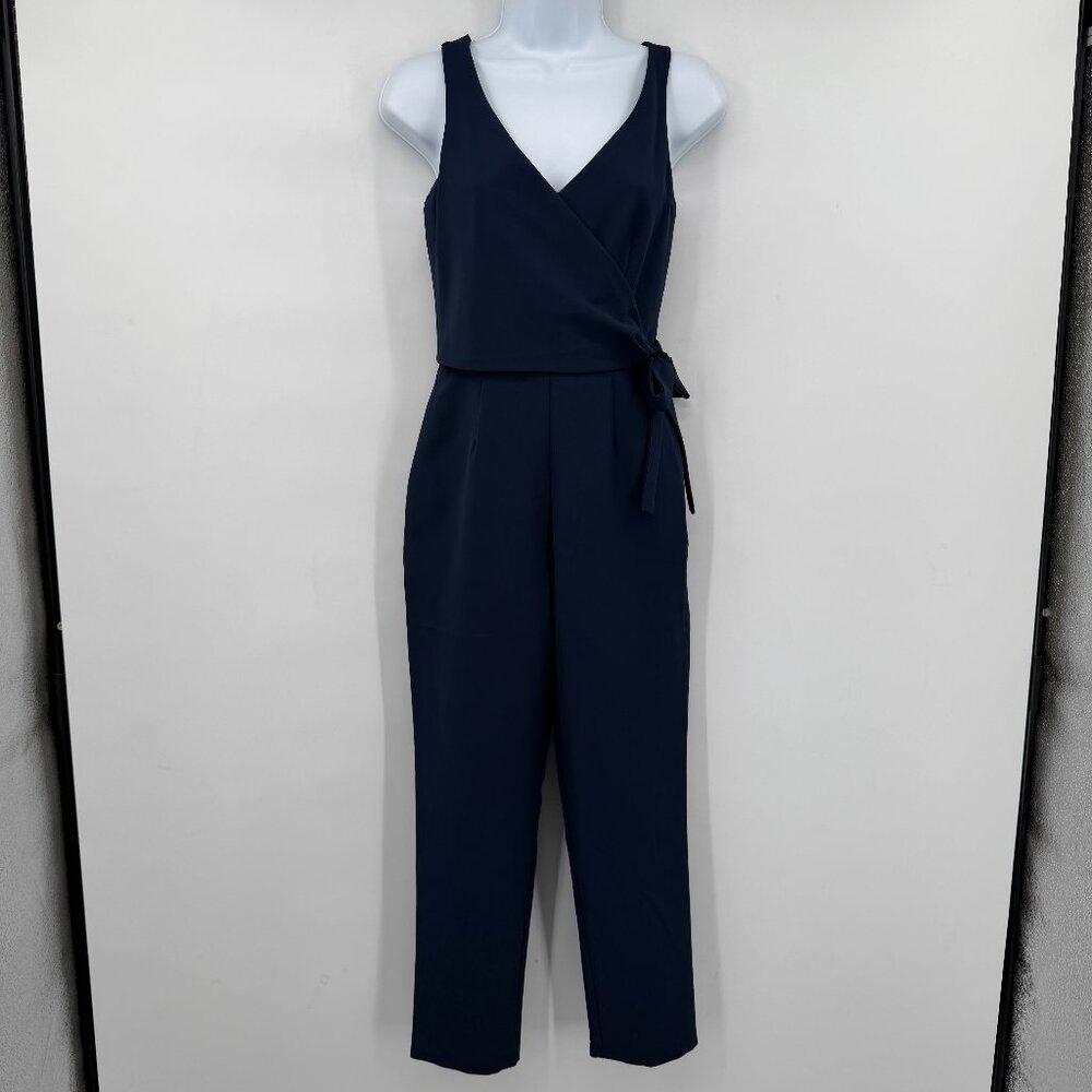 Charles Henry Navy Wrap Jumpsuit Tie Waist Sleeveless Cocktail Wide Leg XSP NWT
